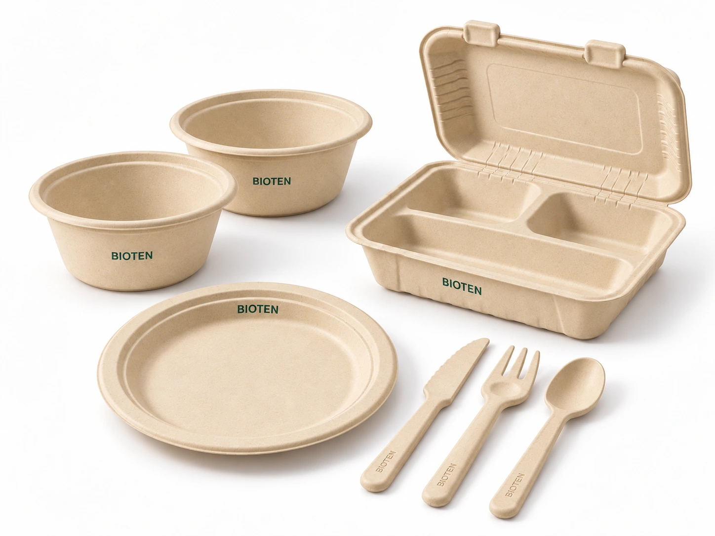 An application range of molded fiber food containers, bowls and tableware